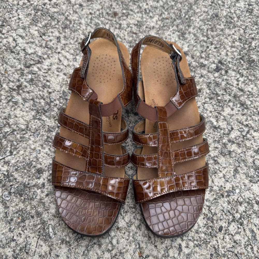 SAS Allegro Sandal Women's 10 M Cognac / Brown Croc Heel Adjustable Strap